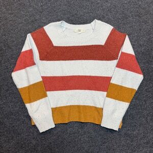 Pinque Striped Crewneck Sweater Small Rust White Yellow Textured Knit Raglan